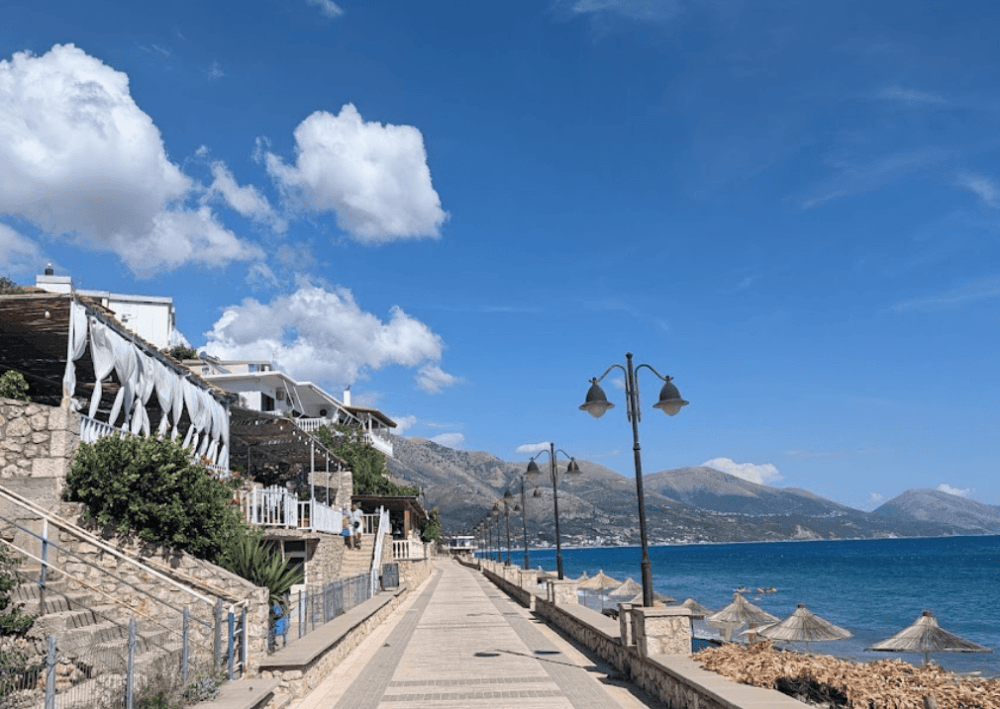 The old stone village of Qeparo on the hillside above the Albanian Riviera