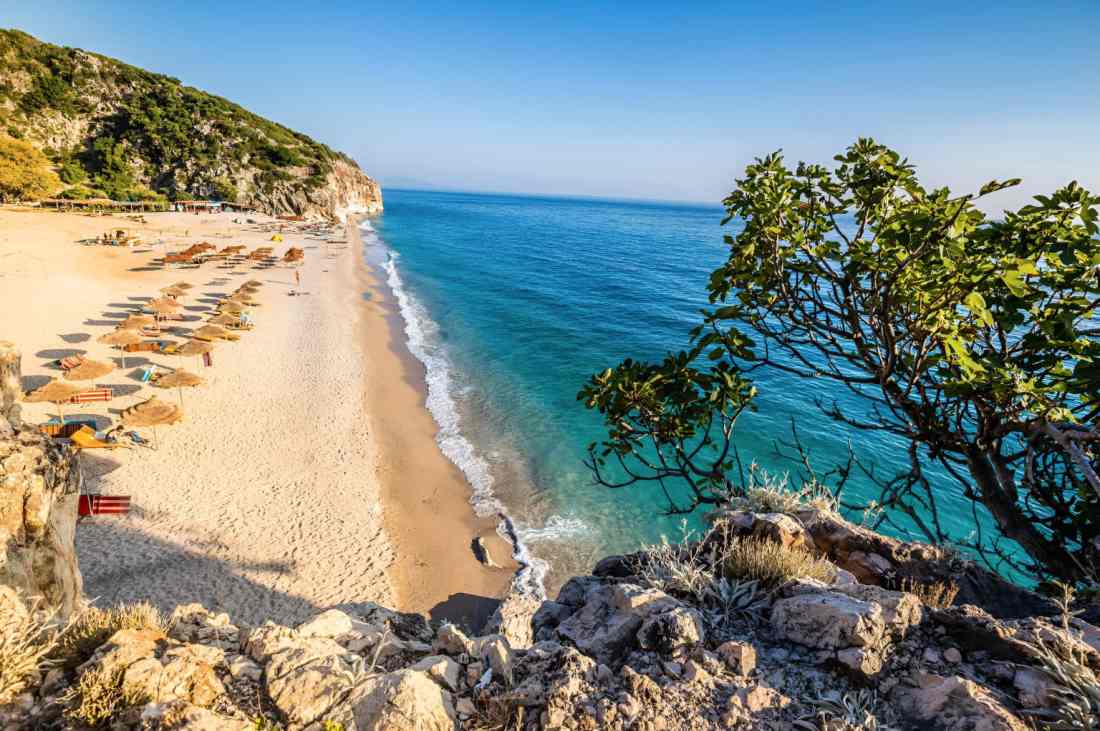 Gjipe beach between cliffs on the Albanian Riviera, seen from above