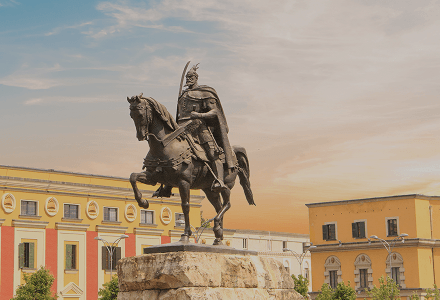 Skanderbeg Square and monument in central Tirana, Albania