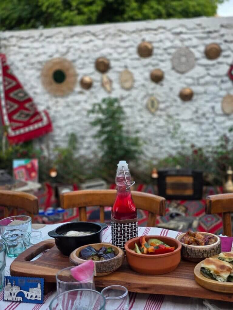 A spread of traditional home-cooked dishes in Shkoder, northern Albania