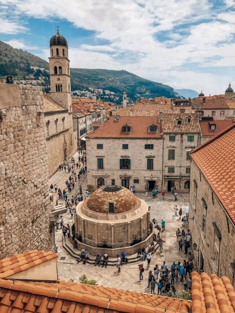 Dubrovnik old town and city walls above the Adriatic, start of the tour