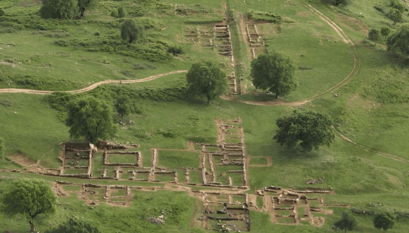 View of the ancient ruins of the Antigonea Archaeological Park on a hilltop near Gjirokastra in southern Albania