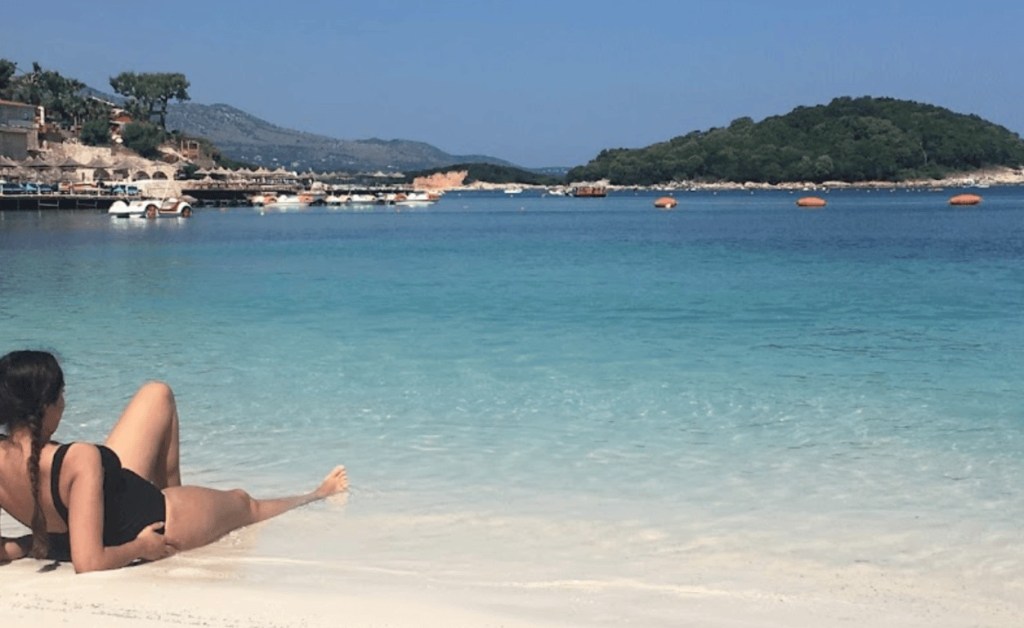 Turquoise water and small islands at Ksamil, Albania