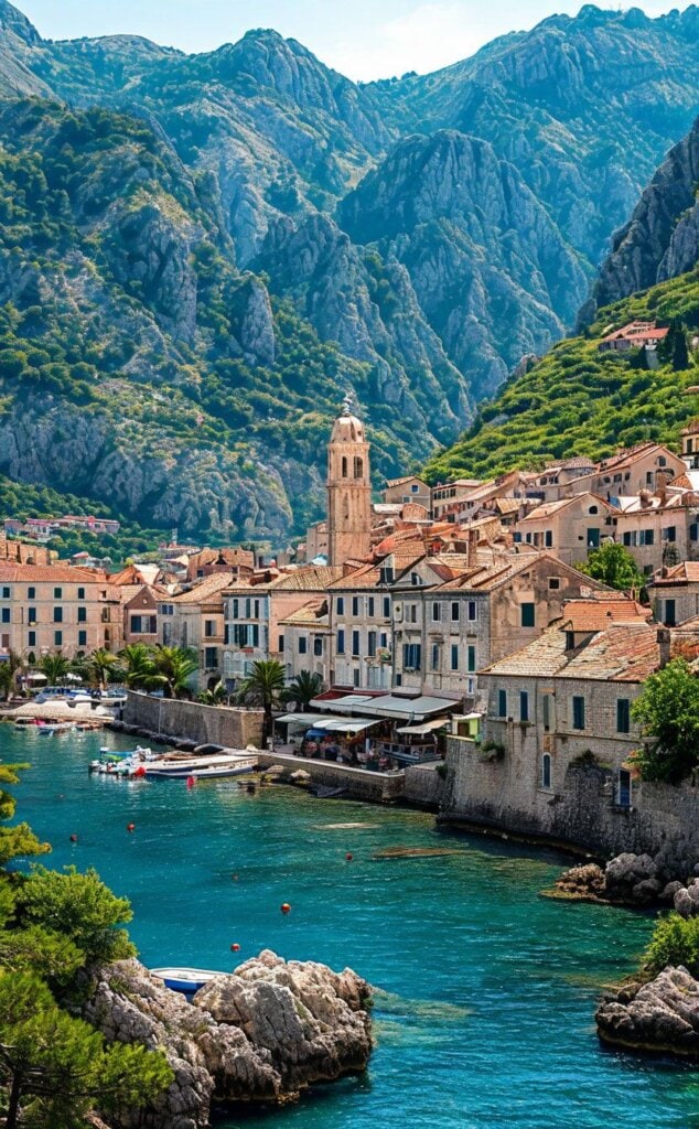 Kotor Bay in Montenegro, mountains rising straight from the water
