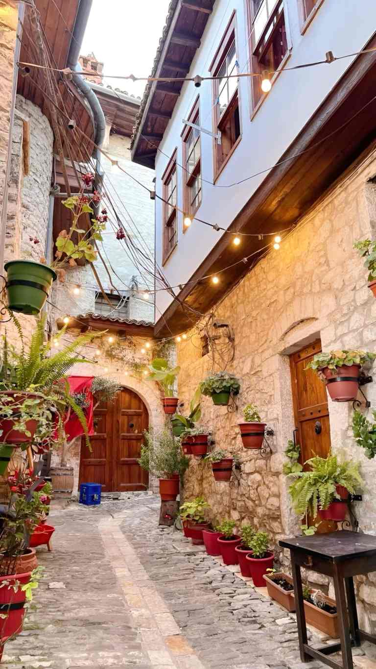 Mangalem old quarter below the castle in Berat, Albania