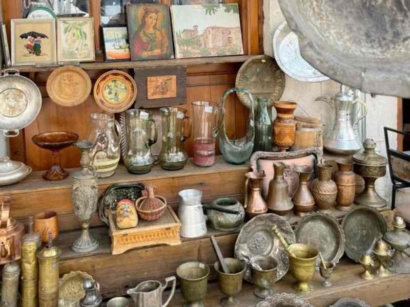Pottery and antiques in an old shop in the stone city of Gjirokastra
