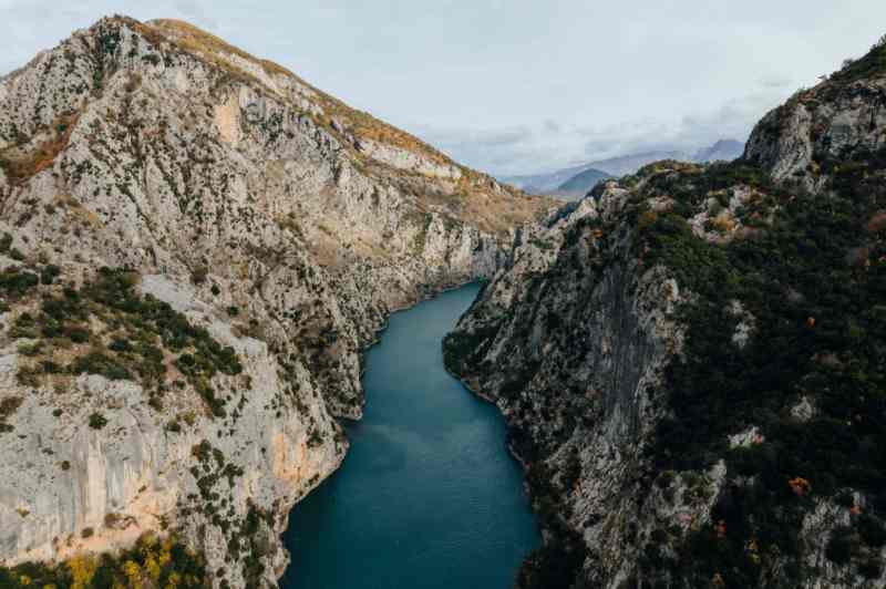 Aerial view of Koman Lake canyon