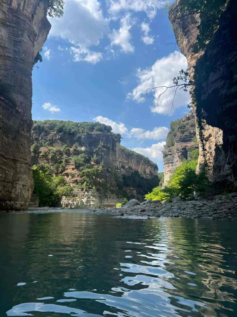 Green river and high walls of the Osumi Canyon, Albania
