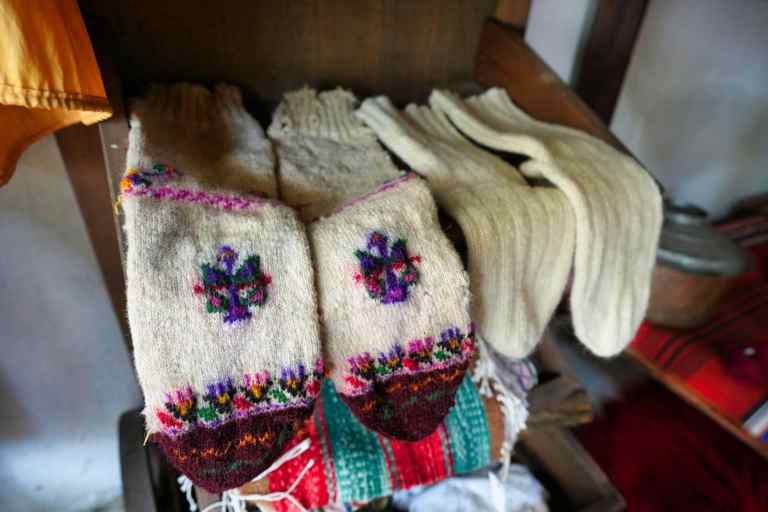 Colorful handmade wool socks from a village near Gjirokastra