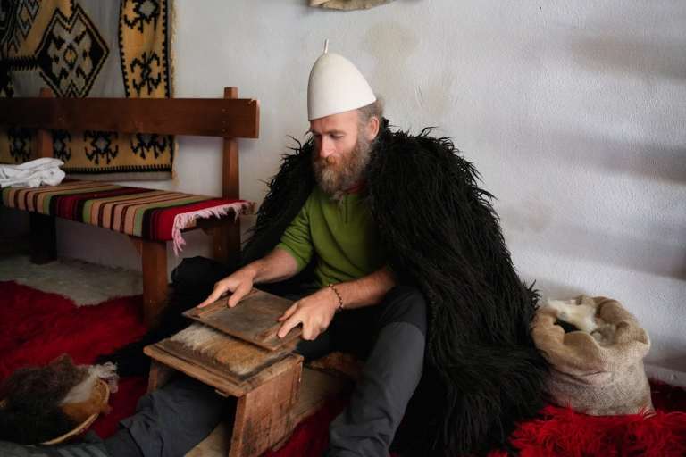 Traditional wool weaving in a village near Gjirokastra