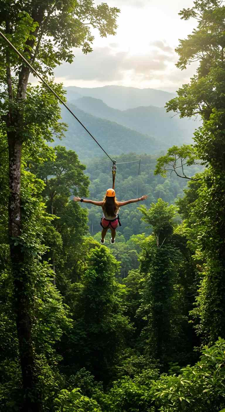 Ziplining over forest near Tirana