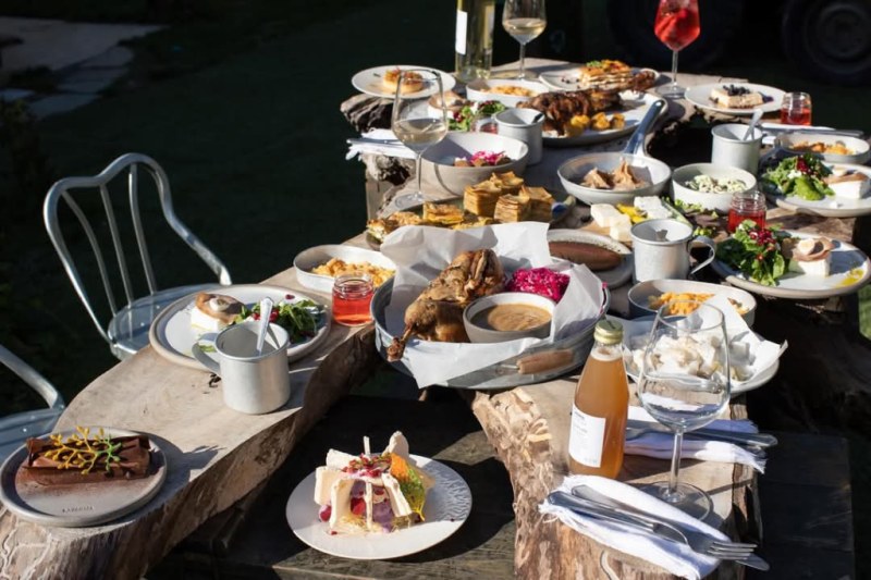 Farm-to-table lunch laid out at the former military base agritourism near Tirana