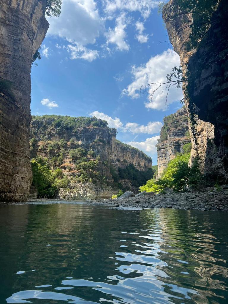 Emerald river between the sheer walls of the Osumi Canyon near Corovoda, Albania