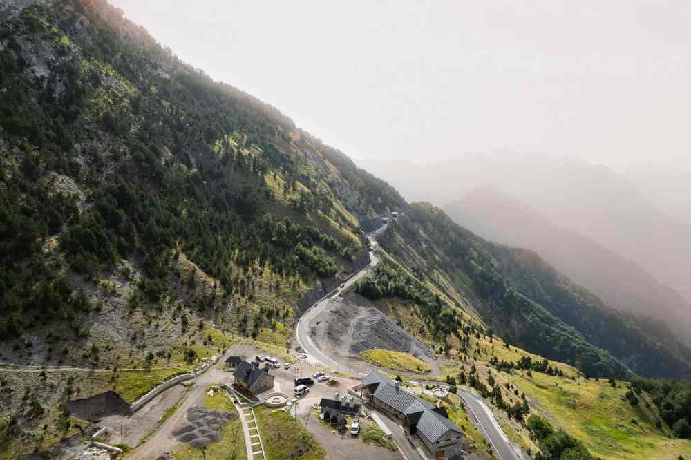 The new asphalt road to Theth winding over the Qafa e Thores pass, Albanian Alps