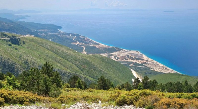The Llogara Pass road winding above the Albanian Riviera coast